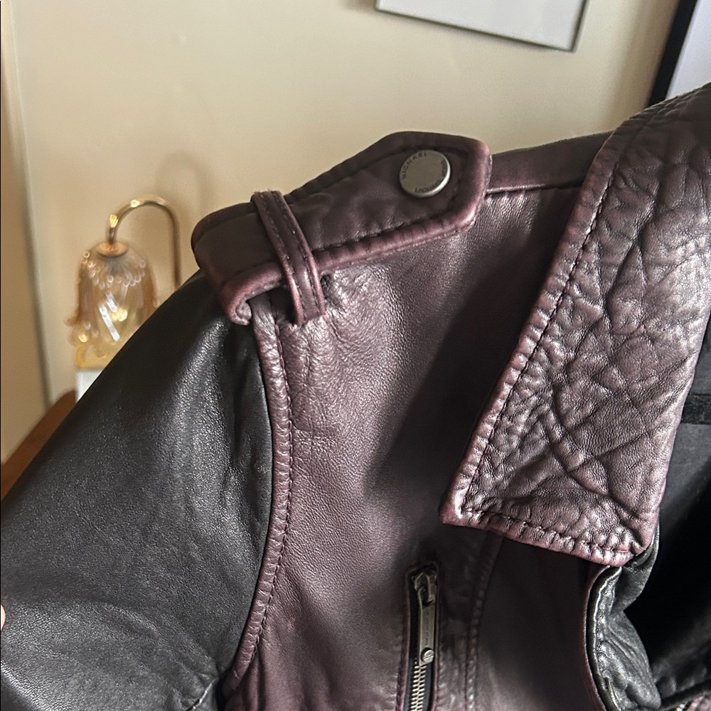 Michael Kors Burgundy and Black Leather Jacket - Picture 8 of 9